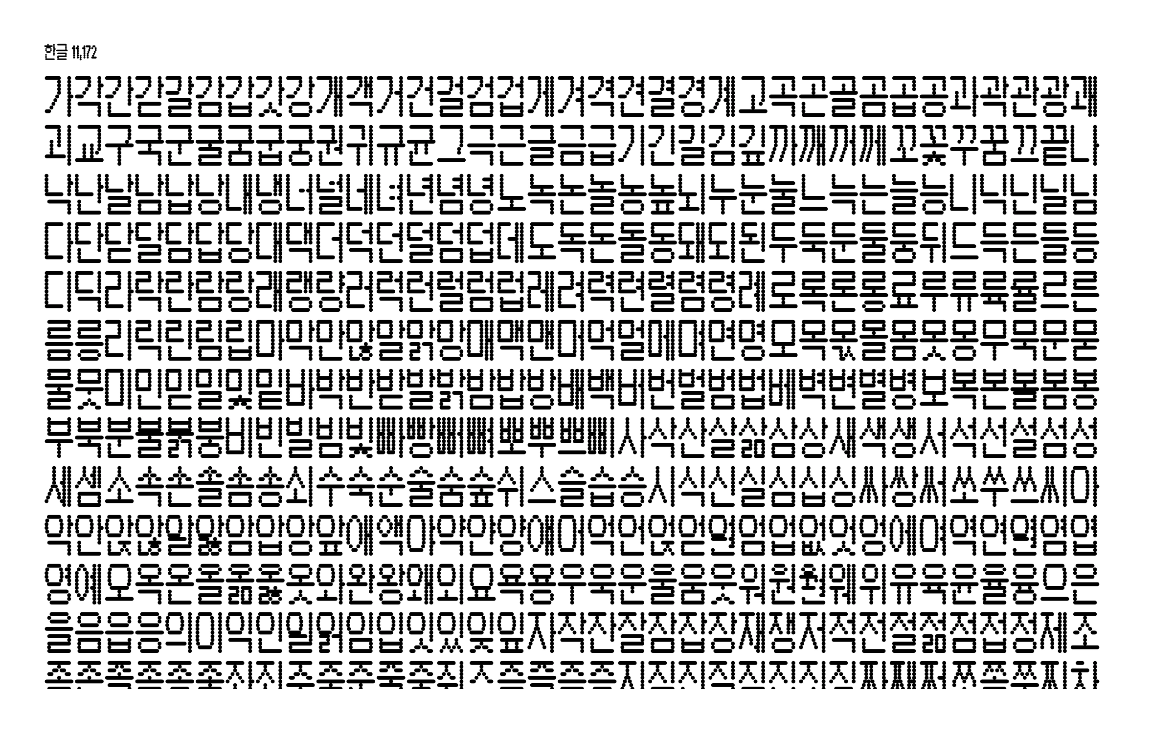 한글 견본 — 가부터 힘까지 음절을 빽빽하게 깐 판